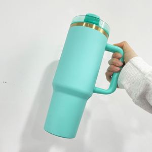 Vaso de Acero Inoxidable H2.0 de 40oz con Acabado Holográfico Dorado, Color Macarrón, con Asa y Pajita para Diseño Personalizado - Product Image 2