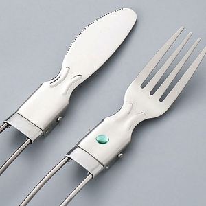 Custom LOGO <b>Mirror</b> Polish <b>Foldable</b> 304 Stainless Steel Spoon Fork Knife Travel Cutlery Set with Storage Pouch - Product Image 4