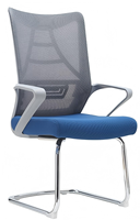 Chaise de bureau moderne et lumineuse en maille, modèle Bow, pivotante, gris foncé et bleu, avec vérin à gaz de 100 mm, support dorsal ergonomique et base en acier