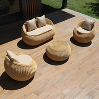 Canapés et bancs de salon traditionnels en rotin tressé PE pour l'extérieur, fauteuils tissés, ensemble de jardin avec coussins imperméables, écologique, pour villa