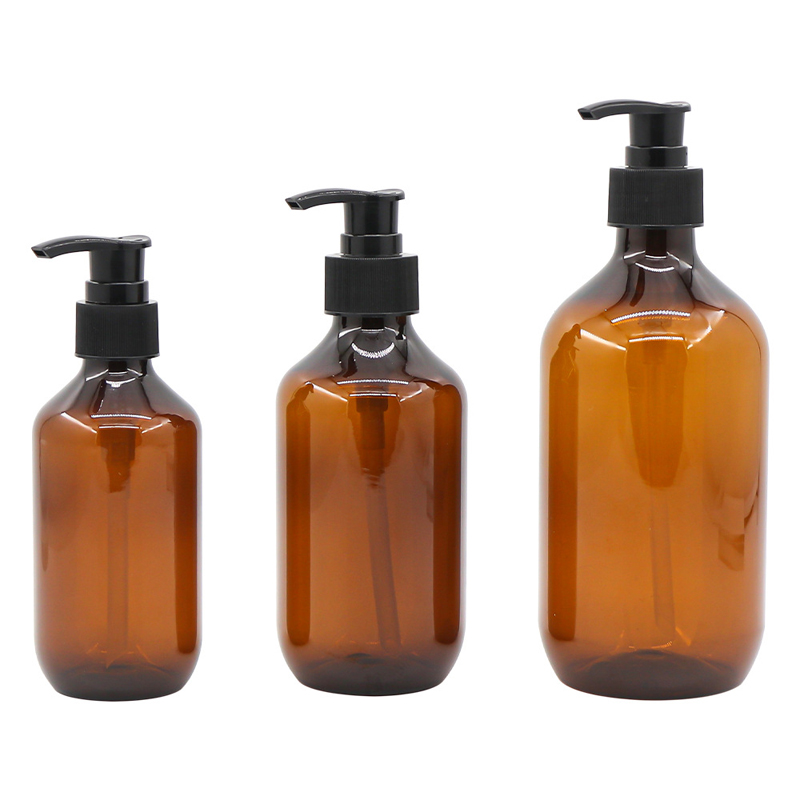 Garrafa dispensadora PET 300ml cor âmbar com bomba de plástico, frasco de shampoo para loções, desinfetantes para as mãos, cosméticos em estoque