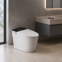 WC intelligent allongé en céramique, à poser au sol, avec fonction bidet, sortie S-trap et P-trap, siège chauffant, double chasse d'eau, télécommande incluse