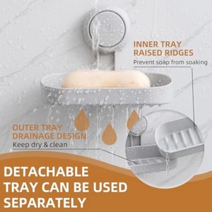 Soporte para Jabón con Ventosa para Ducha, Montaje en Pared, Autodrenante, Sin Perforaciones, Extraíble, para Jabón en Barra y Esponja, para Baño - Product Image 1