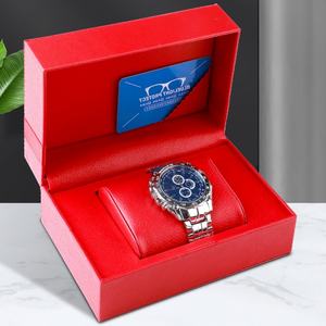 Boîte d'emballage de montre en cuir PU rouge de luxe, anti-poussière, de forme carrée, prix de gros, pour mouvement à quartz, modèle d'origine CN/FUJ - Product Image 5