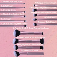 Nouvel ensemble de 15 pinceaux de maquillage haut de gamme à double tête, manche en bois violet, fibres artificielles, pour le visage, les yeux, les lèvres et le correcteur