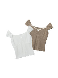 Tops cortos de manga corta para mujer, Camisetas Básicas de cuello cuadrado de Color sólido de verano para fiesta, ropa de calle - Product Image 2