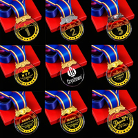 Médaille en verre cristal personnalisée de prestige avec ruban, plaquée or, gravée, pour compétition sportive, événement professionnel, souvenir, cadeau