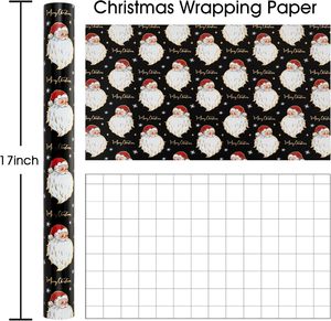 Papel de regalo navideño con diseño de cabeza de Papá Noel negro, con líneas de corte en la parte posterior, impresión a doble cara, personalizable - Product Image 2