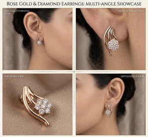 Elegantes Pendientes de Diamantes con Diseño de Flor en Oro Rosa de 18K, Diseño de Racimo Floral, Joyería Fina de Lujo, Regalo para Mujer - Product Image 2