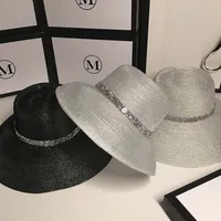 Go parti toptancı yaz sahil güneş katlanabilir disket hasır şapkalar lüks pullu harfler güneş koruyucu plaj şapkası sığ Fedora şapka