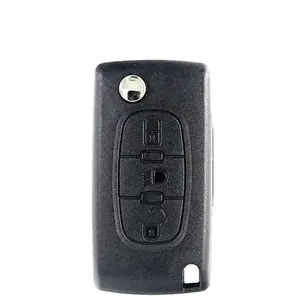 Casing Kunci Jarak Jauh Mobil CE0536, 3 Tombol Harga Rendah dengan Tombol Lampu, Sarung Pelindung untuk Peugeot 407 607 Citroen C2 C3 C4 C5 C6 C8