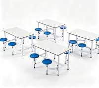 Ensemble table et chaises de cantine en bois, set de table pliant pour table à manger avec chemin de table, en métal, rectangulaire