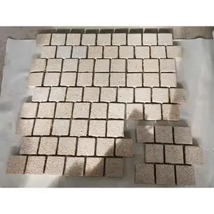 SHIHUI 천연석 G682 화강암 포장재 큐브 벽돌 패턴 브러시-망치 표면 분할 가장자리 포장 포장재 돌 조약돌