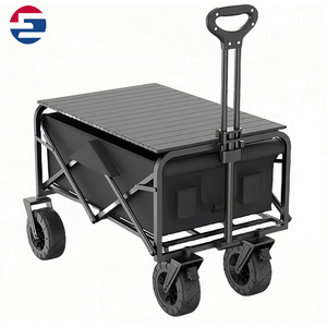 Chariot de plage pliable à pousser à la main, capacité 80 kg, à quatre roues, avec plateforme de transport, rangement en maille, personnalisation OEM - Product Image 3