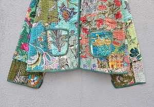 Veste en coton réversible à col en V style vintage, veste patchwork, veste florale, veste vintage faite à la main pour femmes, manteau d'hiver - Product Image 2