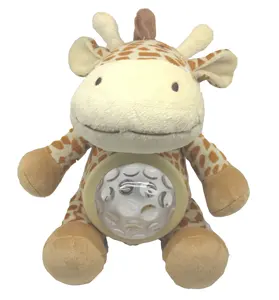 Peluş oyuncaklar zürafa müzikal gece ışıkları basmalı lamba yukarı ve müzikal dolması hayvan