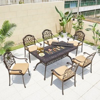 ensemble de salle à manger, meubles de terrasse extérieure, table de barbecue en fonte d'aluminium, 6 chaises pour restaurant