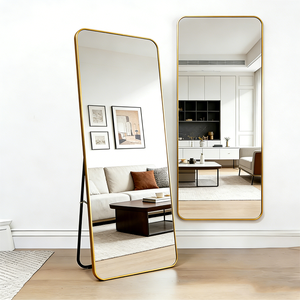 Elegante <span class=keywords><strong>Specchio</strong></span> con Cornice in Metallo per <span class=keywords><strong>Soggiorno</strong></span>, <span class=keywords><strong>Specchio</strong></span> Decorativo a Figura Intera, <span class=keywords><strong>Specchio</strong></span> <span class=keywords><strong>da</strong></span> Terra Moderno Dorato - Product Image 1
