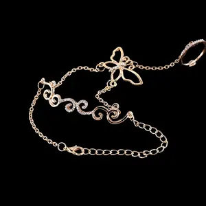 Bracelet avec doigt en forme de papillon et d'esclave, pour femmes, chaîne de main avec anneau