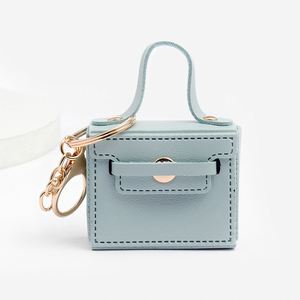 Leather Coin Purse Key Ring Solid Color Handbag Shape Key Chains Creative Earphone Storage Case Car Backpack Ornaments Keychain