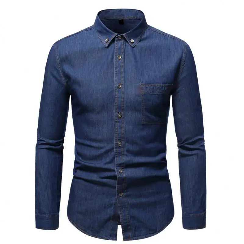 High Quality Men's Fashion Denim Shirt 100% Cotton Full Sleeve Jean Shirt For Men Blue/Navy Color