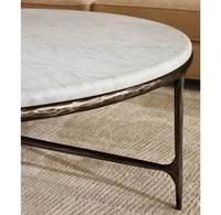 Table basse Wabi Sabi en marbre antique de haute qualité au design moderne, avec cadre métallique martelé à la main, garantie de 3 ans pour la maison