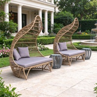 Lit de repos double d'extérieur en rotin Dubai Cabana avec auvent, mobilier de jardin rond en rotin