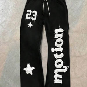 Pantalon de jogging ample pour homme, style streetwear, double couche, personnalisé, déchiré, bords bruts, broderie et imprimé, vente en gros - Product Image 2