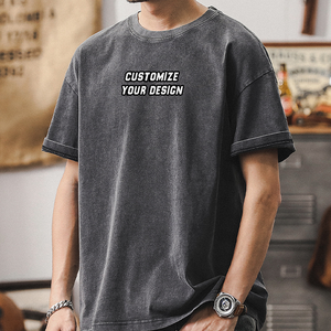 T-shirt pour homme de haute qualité, en coton 100% lourd, blanc uni, surdimensionné, vintage, délavé à l'acide, personnalisable - Product Image 3