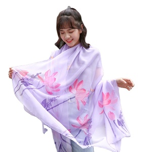 Chal de gasa <span class=keywords><strong>playa</strong></span> verano impreso pañuelos de seda de gran tamaño teñido multicolor para Mujer Transparente ligero bufanda - Product Image 1