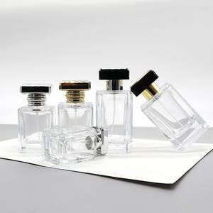 Crystal White <b>Glass</b> Perfume Bottle 50ml 30ml Spray and 100ml <b>Square</b> Empty Bottle with Crown Cap for Diffuser and Packaging - Product Image 1