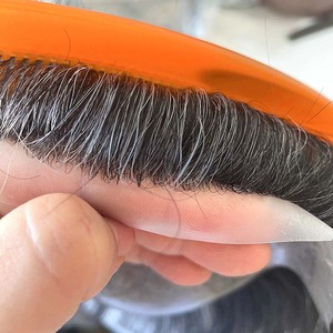 Prothèse capillaire pour <span class=keywords><strong>homme</strong></span> en cheveux Remy 100% naturels, couleur 1b30, courte, droite, à base fine, nouée à la main, aspect naturel et respirant - Product Image 5