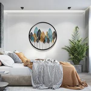 热销现代简约圆形墙面悬挂卧室门廊金属树叶金属艺术3D墙面装饰