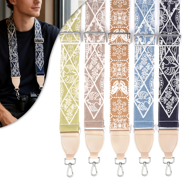 Factory Wholesale Leather Cotton Nylon Embroidered Lightweight Comfortable Anti-loss Customized Patterns Camera Strap