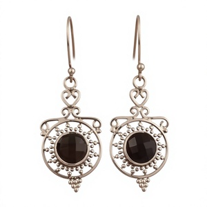 Vintage 925 Sterling <b>Silver</b> <b>Drop</b> <b>Earrings</b> With Onyx Stone Bezel Setting Women's Jewelry Everyday Wear - Product Image 1