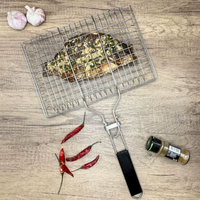 Panier de cuisson pliable en acier inoxydable Penobon pour poisson, légumes, crevettes - Poignée amovible portable, brosse à badigeonner, sac de rangement