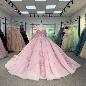 Jancember 1337 <span class=keywords><strong>Abito</strong></span> da Quinceañera da Principessa <span class=keywords><strong>Rosa</strong></span> con Scollo a Cuore, Motivo in Pizzo e Maniche Fluttuanti - Product Image 1