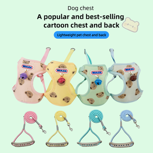 Дышащая сетчатая шлейка Wanjia с узором в виде медведя для собак, нетоксичная, с колокольчиком, регулируемая, защита от побега, для маленьких и средних собак - Product Image 2