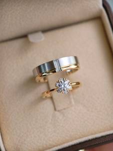 แหวนแต่งงานคู่รักทอง 14K 18K ขายส่งจากโรงงาน ชุดแหวนเพชรเพาะเลี้ยงในห้องปฏิบัติการ แหวนหมั้นลายดอกไม้ - Product Image 2