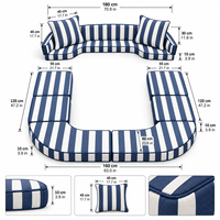Ensemble de coussins de siège de bateau épais en mousse haute densité, résistant à l'eau, protection UV, rayures marine et blanches, avec passepoil exquis