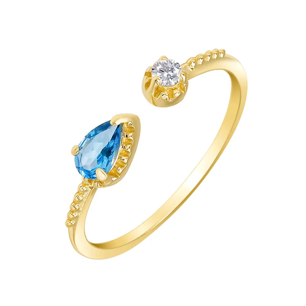 Hot 9K Massief Goud Edelsteen Verstelbare Ringen Drop London Blauw Wit Topaas Ring
