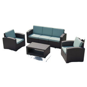 Ensemble de canapés de jardin modernes en plastique imperméable pour villa, parc, patio, trois places, modulaire, 4 coussins - Product Image 1
