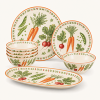 Service de vaisselle en mélamine à motif végétal style campagnard, assiettes et bols écologiques pour la maison