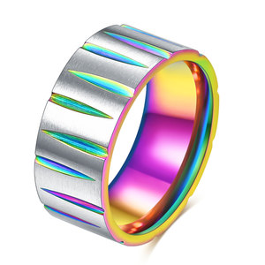 Anillo de Acero de Titanio Cepillado Arcoíris de 9 mm, Diseño Geométrico, Joyería de Moda Unisex, Regalo - Product Image 4