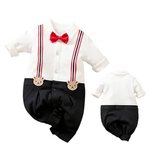 Baby onesie pure cotton boy baby bear strap casual gentleman clothing factory direct sales