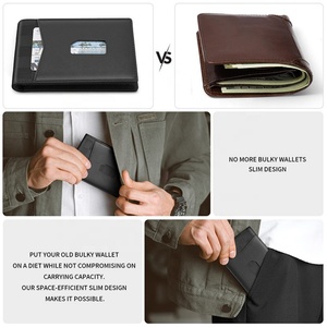 For Boshiho Factory Men's Bifold <b>Wallet</b> Cowhide Leather RFID Card <b>Holder</b> with Money Clip Short Open Closure & Anti-Theft Feature - Product Image 5