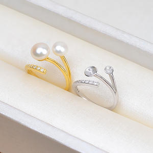 Accessoires pour bague ouverte à faire soi-même, argent S925, double perle, support semi-fini, incrustation, fournitures pour la fabrication de bijoux, 32 perles - Product Image 2