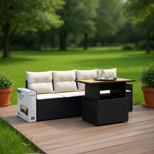Ensemble de canapés de jardin en rotin noir 4 places avec rangement, mobilier d'extérieur au design contemporain - Product Image 2
