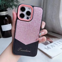 Étui de protection arrière pour téléphone portable en cuir pailleté de luxe, design personnalisé, pour iPhone 13/14/15/16/17/18 Pro Max et pour Samsung