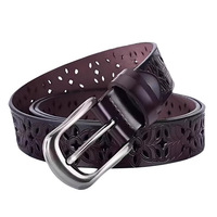 Ceinture en cuir véritable pour femme avec boucle ardillon en alliage, logo personnalisé, motif floral découpé, en cuir de vachette, pour robe et usage décontracté, fabrication usine